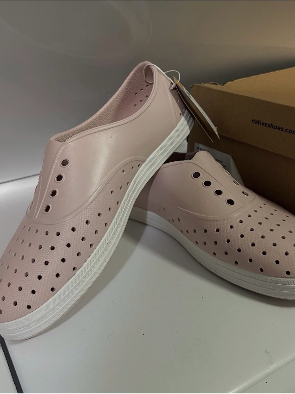 Native Shoes Women’s Slip-On Perforated Sneakers in Blush Pink